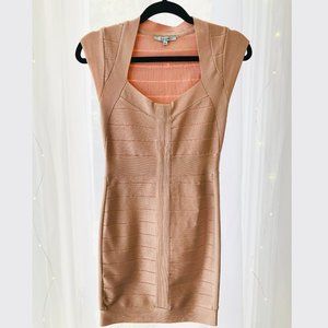 Midi Blush-Pink Bodycon Bandage Dress | X-SMALL